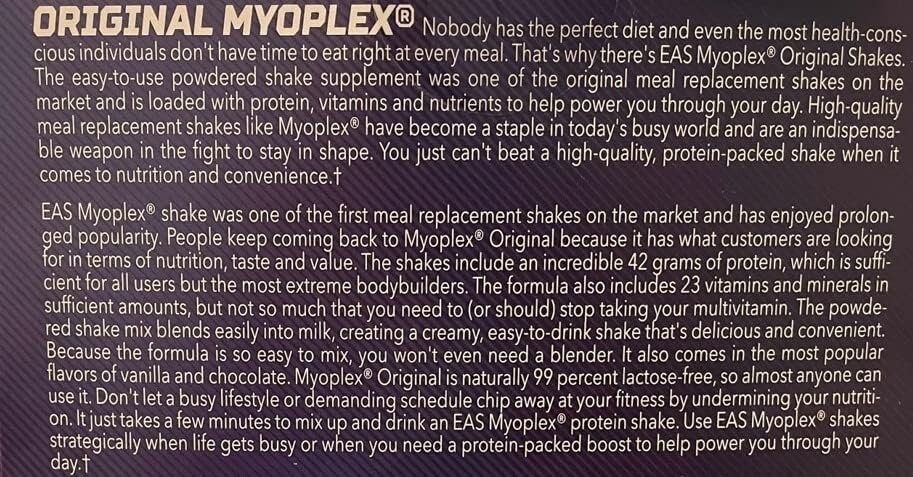 EAS Original Myoplex High Protein Meal Replacement 20 Individual Packs 6 Flavors