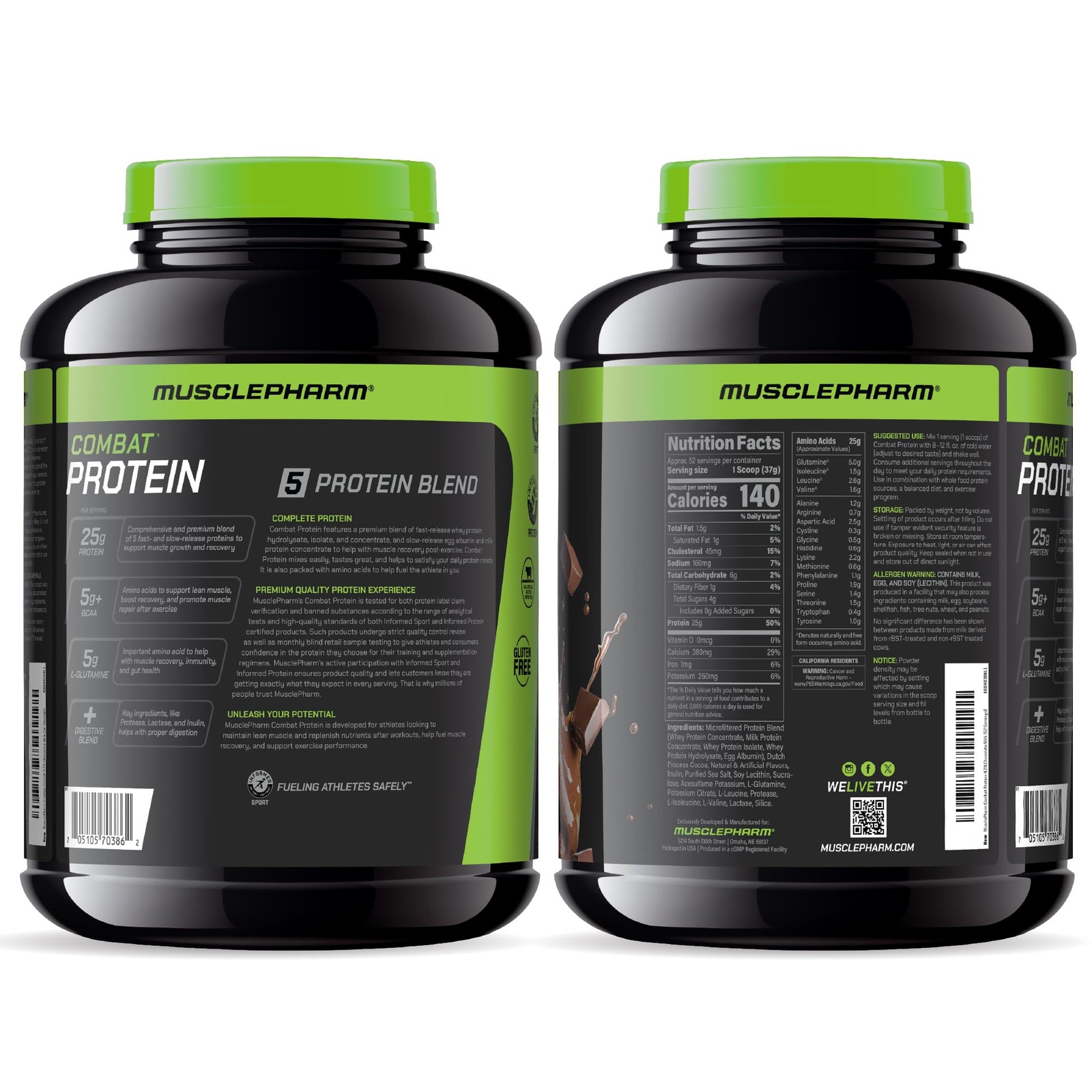 Musclepharm Combat Protein Powder, Chocolate Milk – 4 Lb – Sin Gluten – 52 Po…