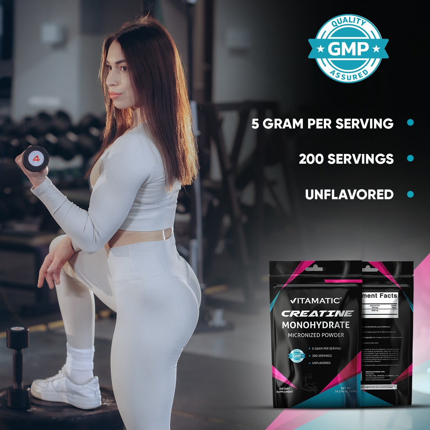 Vitamatic Creatine Monohydrate Powder – 5000 mg Per Serving, 1 kg