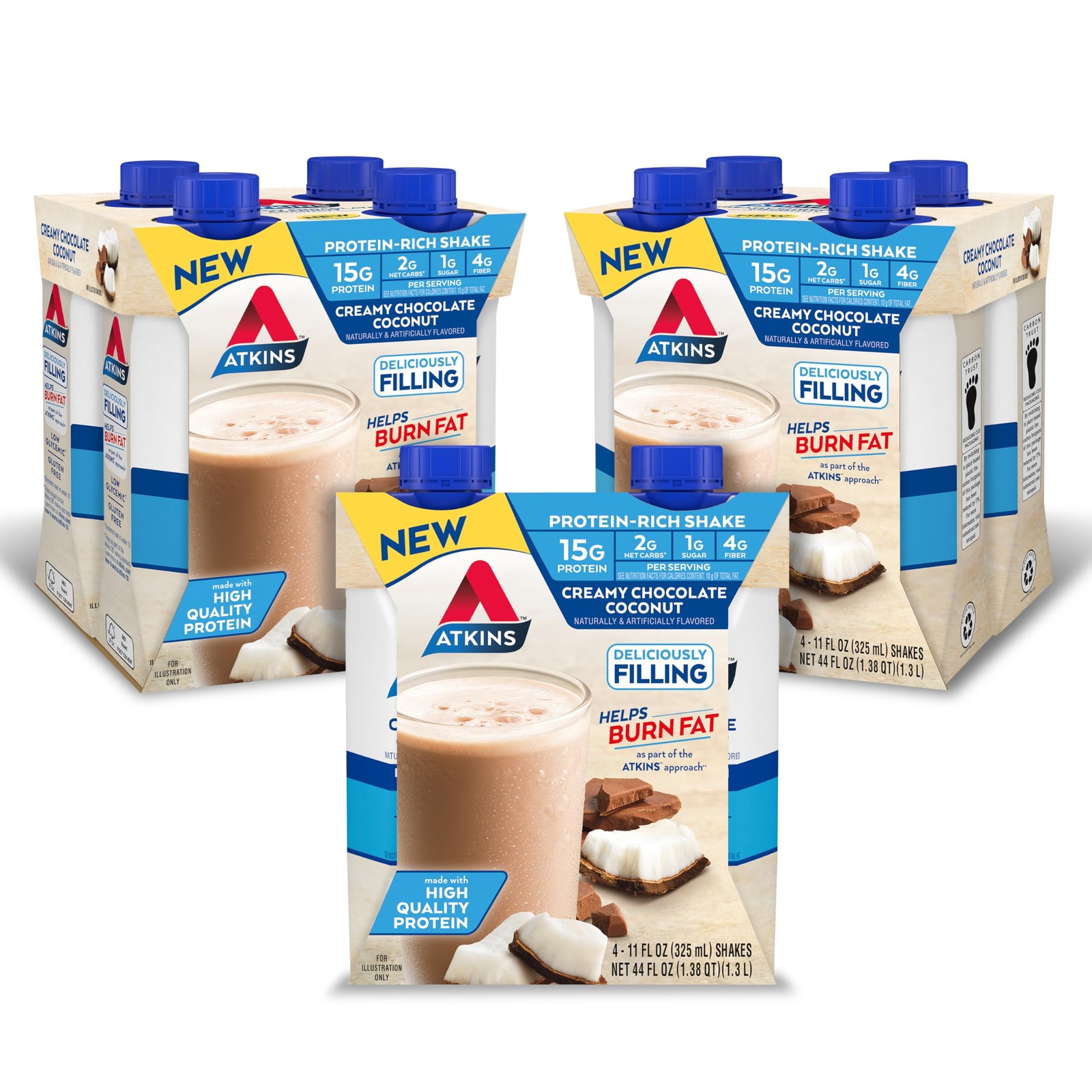 Atkins Creamy Chocolate Coconut Protein Shake, 15g 11 Fl Oz (Pack of 12)