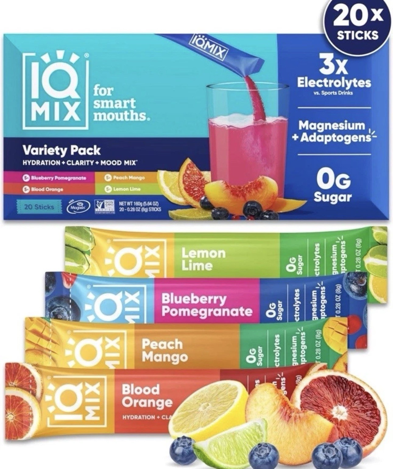 IQMIX Hydration Electrolyte Powder – 4-in-1 Formula for Hydration, 20 Count