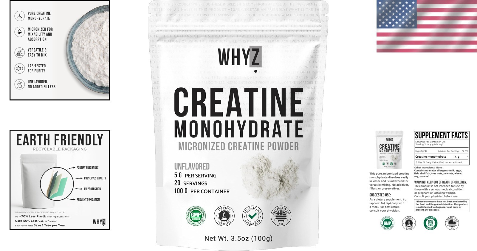 Unflavored Micronized Creatine Monohydrate Powder, 3.5 oz for Muscle Support