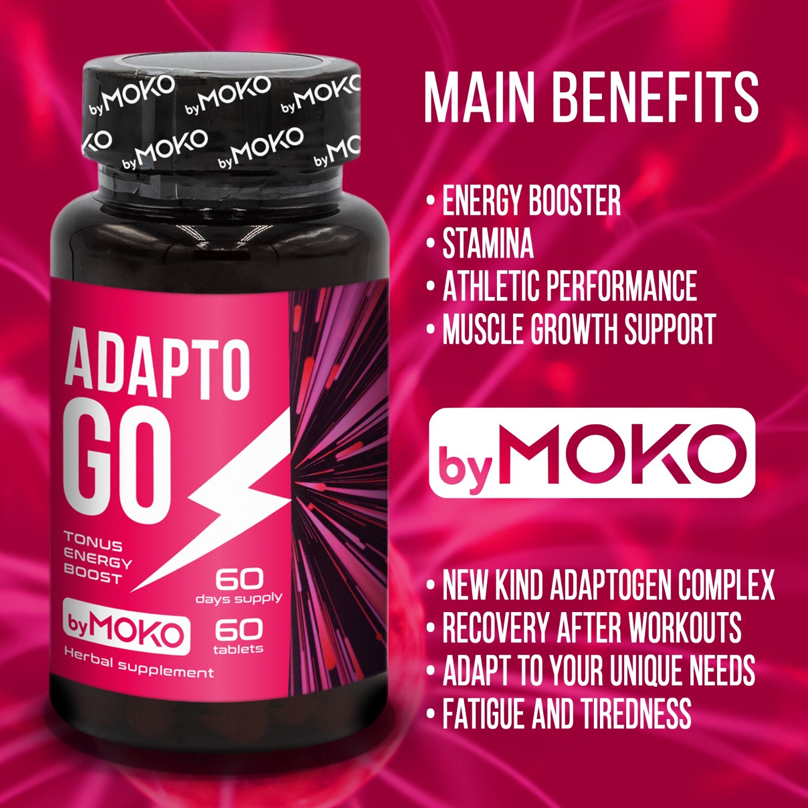 AdaptoGO Leuzea Rhodiola Rosea Ginseng Testosterone Booster Energy 5 x 60 tabs