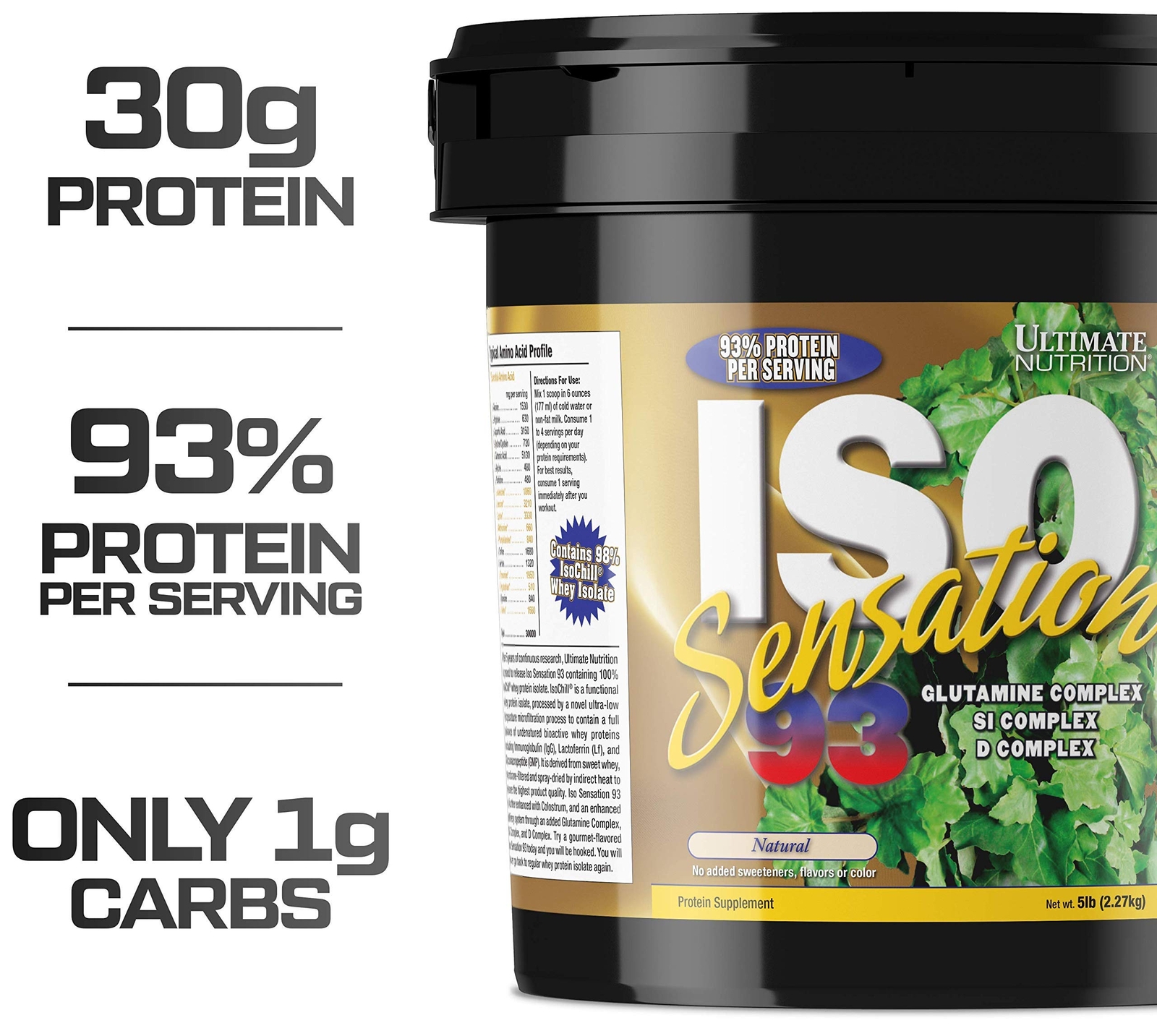 Iso Sensation 93 Whey Protein Isolate Powder – 30 gm of Protein Natural, 5 lbs