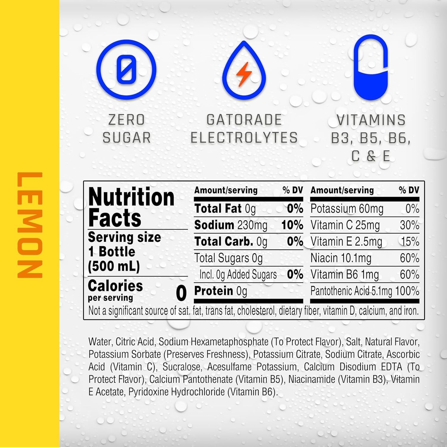 Propel Lemon Zero Calorie Sports Water – 16.9 Oz Bottles (12-Pack)