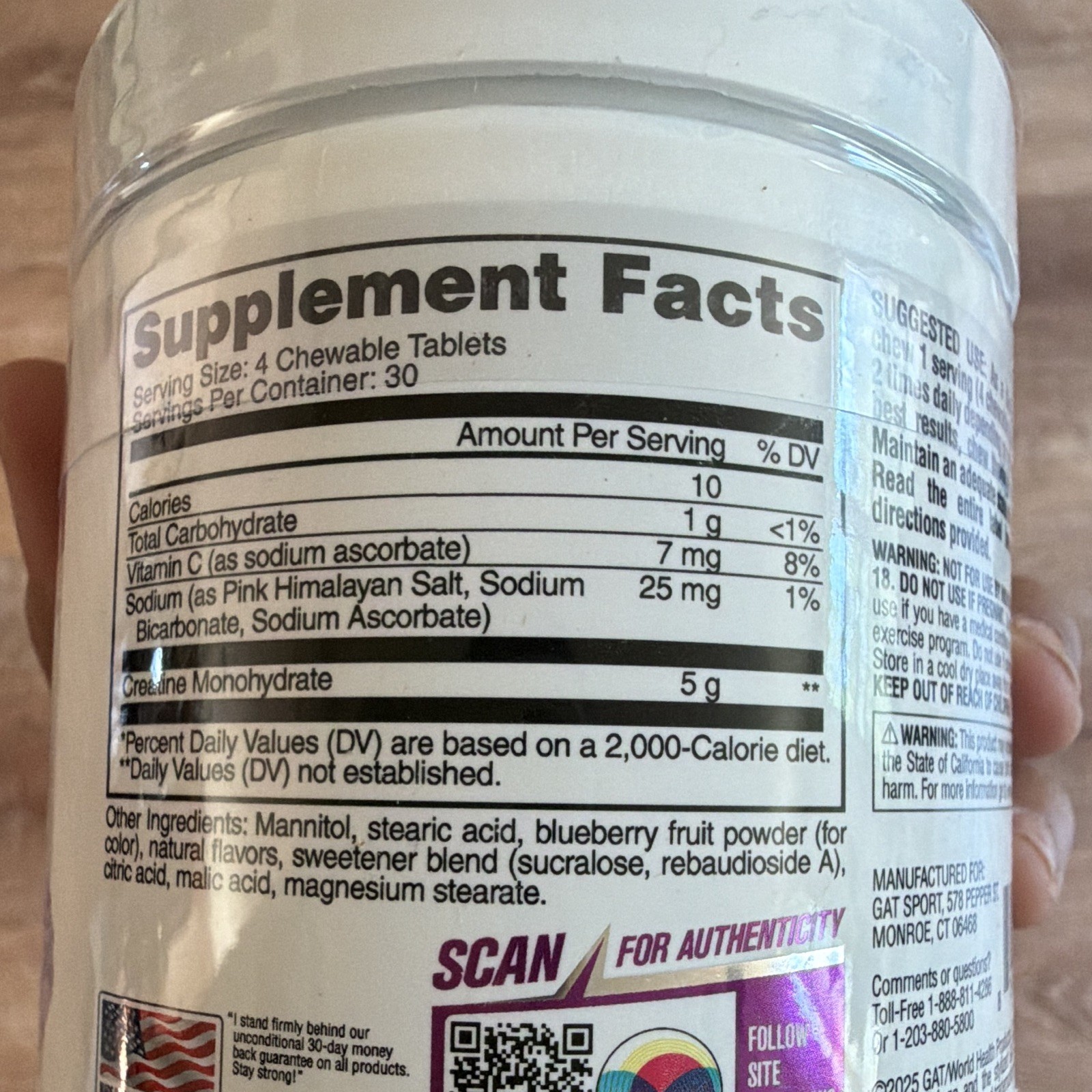 GAT Sport Creatine Chews Zero Sugar, Grape Cotton Candy 120 Tablets Exp 11/2027