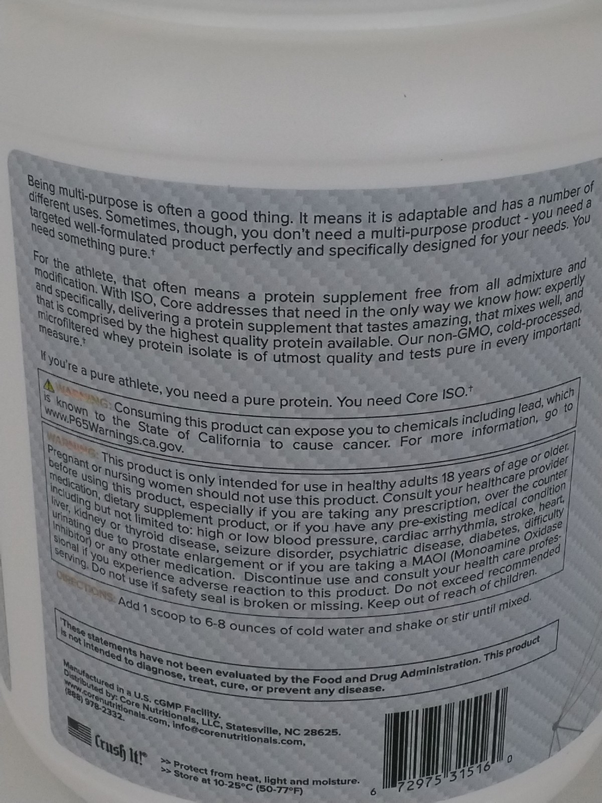 Core Nutritionals ISO Ultra-Pure Isolate Whey Protein 2lb Vanilla Cake