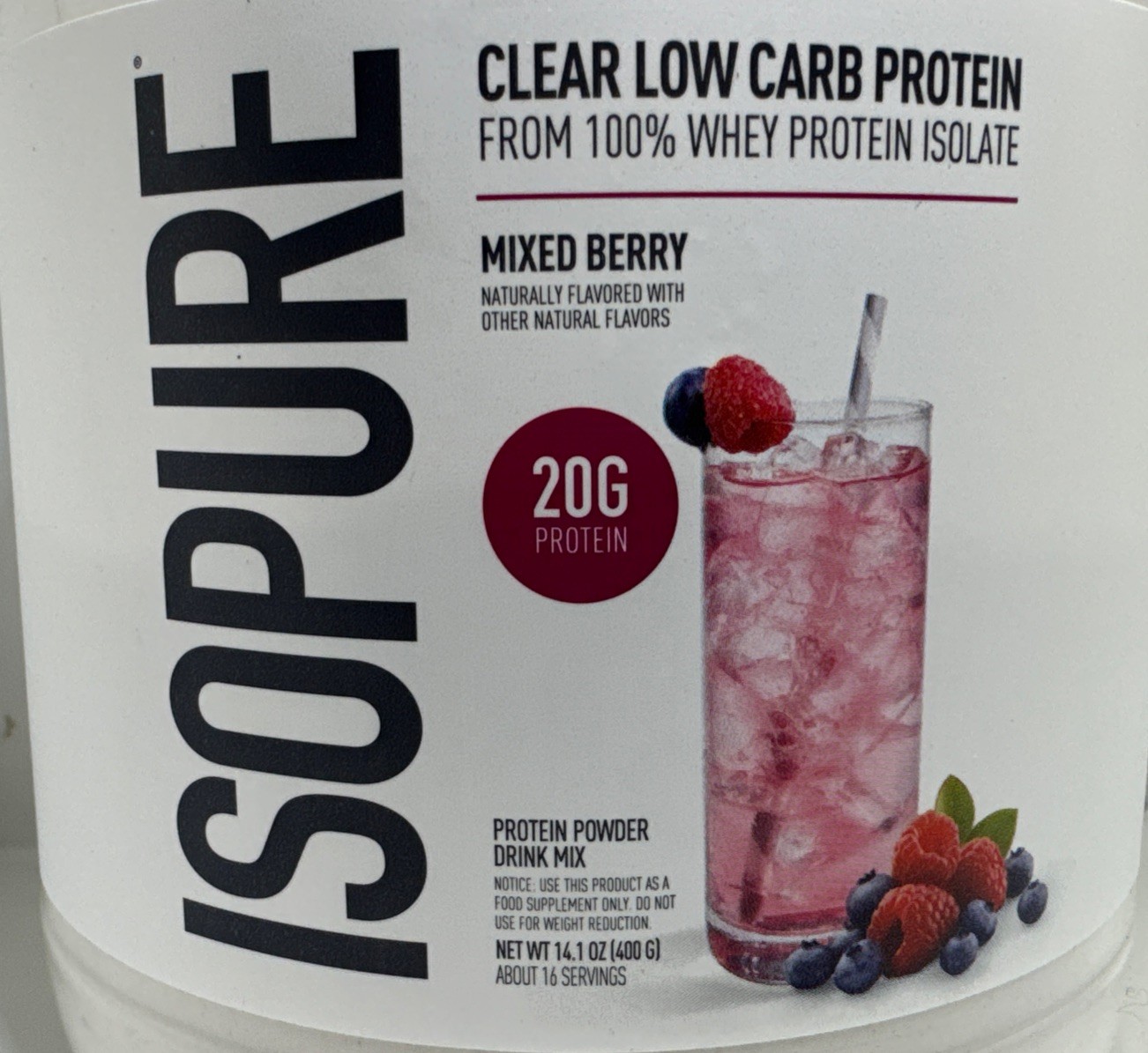 Isopure Clear Low Carb Protein Powder Mixed Berry 400 g Exp 7/28/2027-New-US