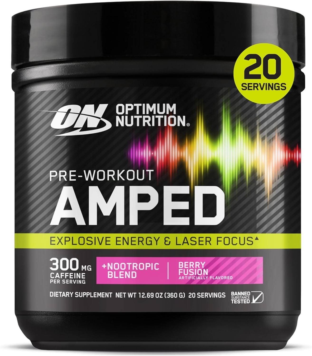 Amped Pre-Workout Powder – Berry Fusion, 20 Servings with Citrulline & Caffeine