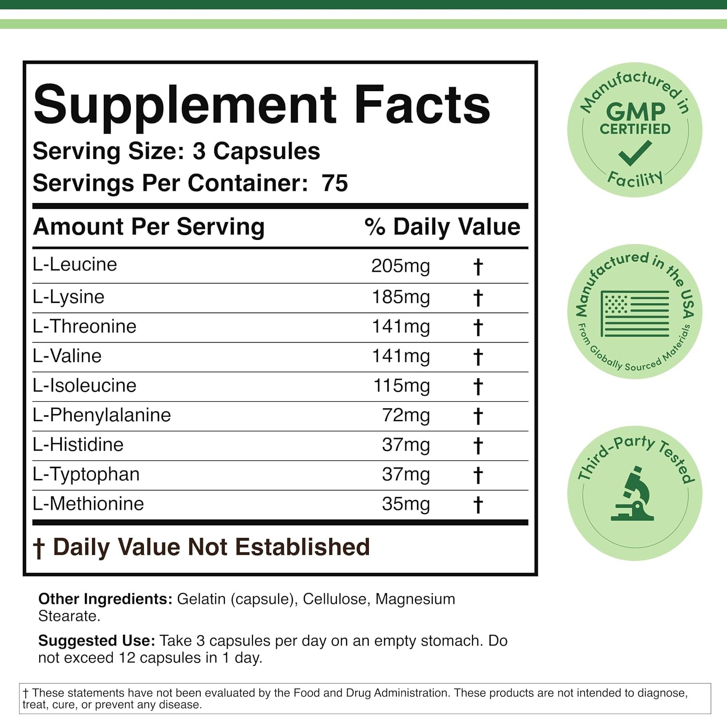Essential Amino Acids Powder 9 Essential Amino Acid Blend 1 Gram Per Serving