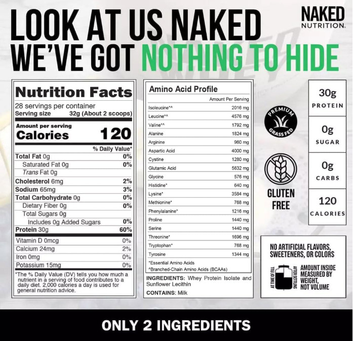 NAKED Whey Isolate Protein, Unflavored, Zero Carb, 28 Servings