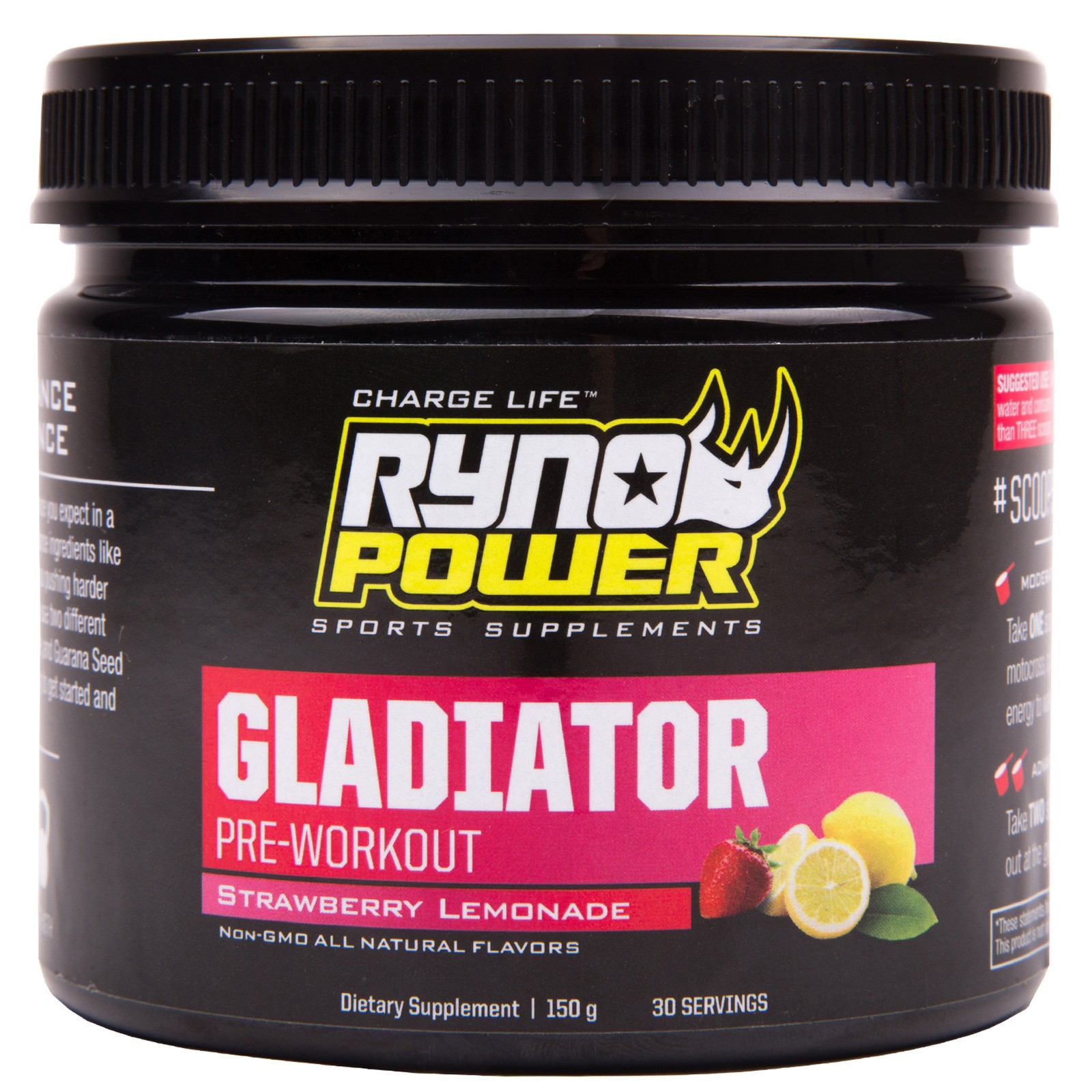Ryno Power Gladiator Pre-Workout Drink Mix – Strawberry Lemonade, 30 Servings