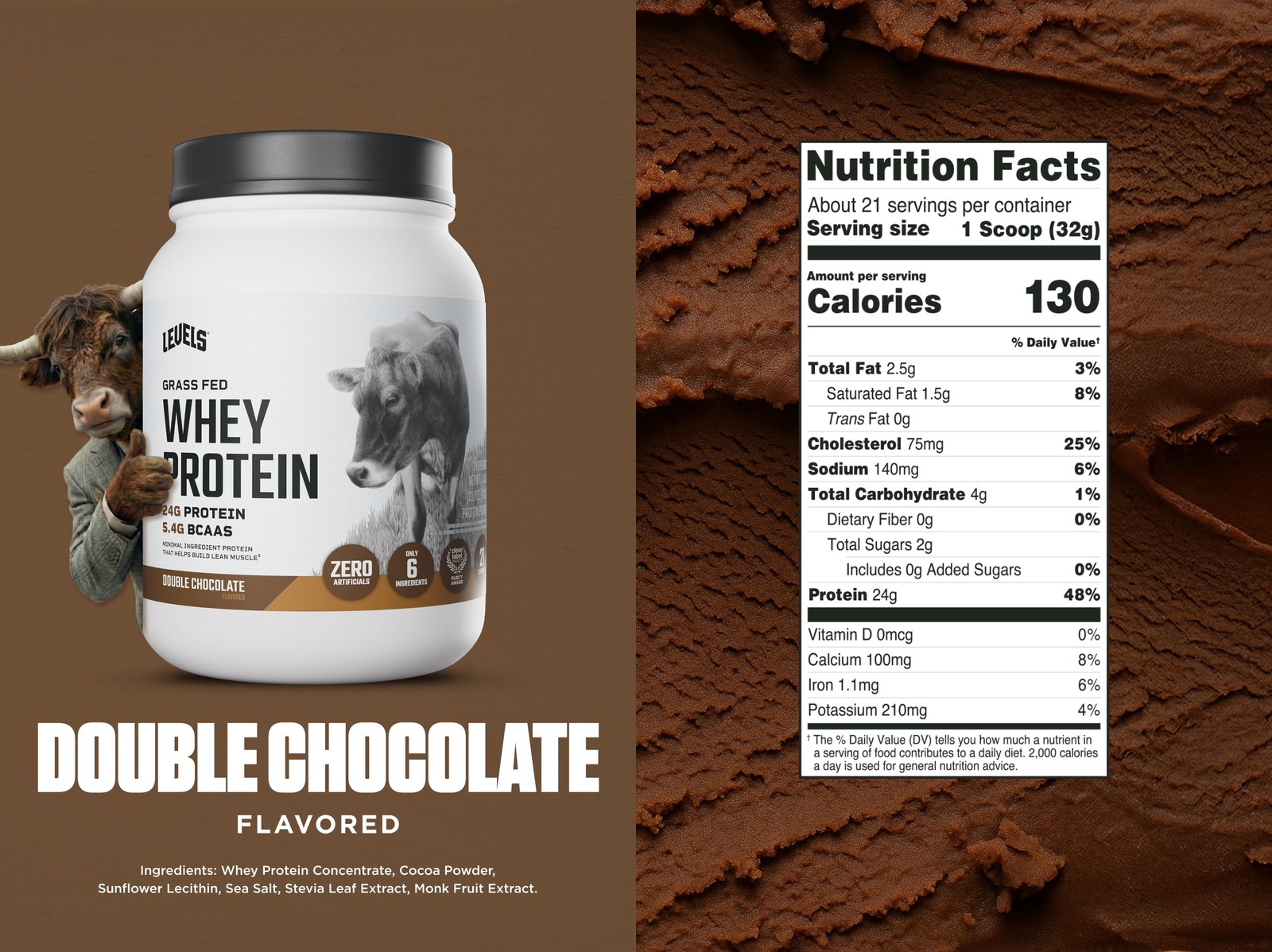 Levels Grass Fed Whey Protein Powder, No Artificials,24G of Protein,Vanilla Bean
