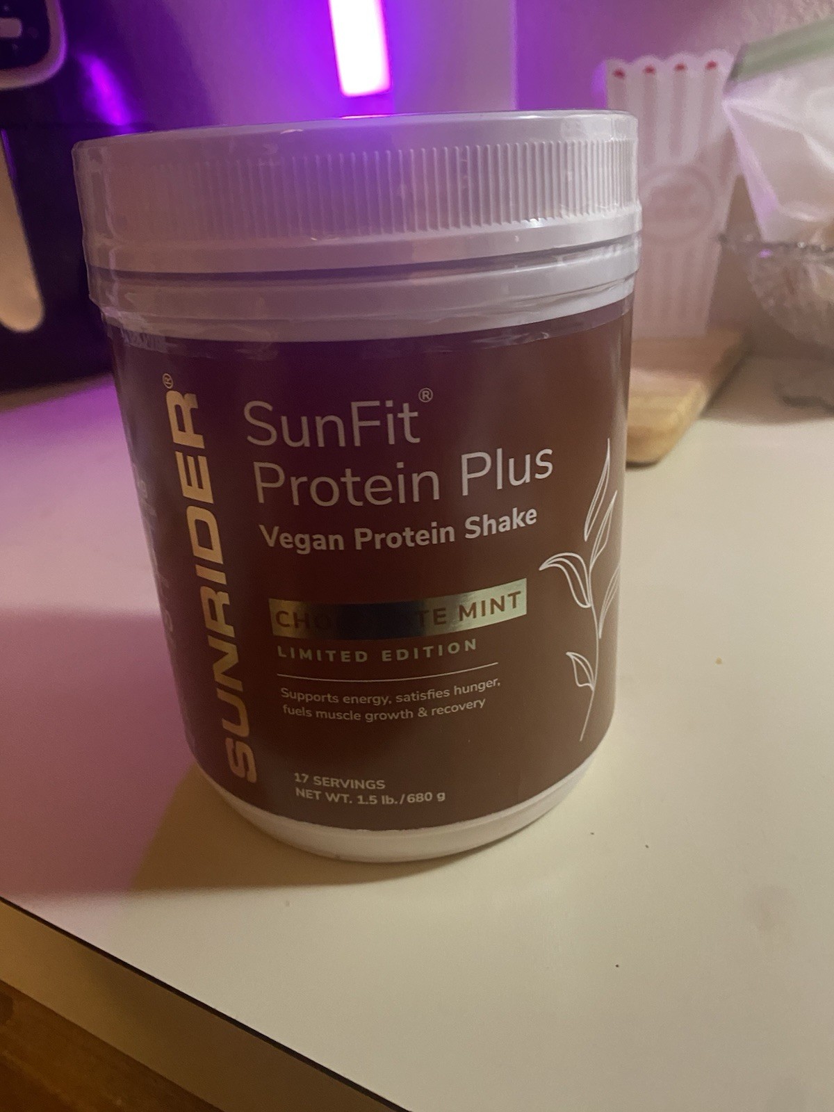 Sunrider SunFit Protein Plus Vegan Powder Shake Chocolate Mint 1.5 lb/680 g