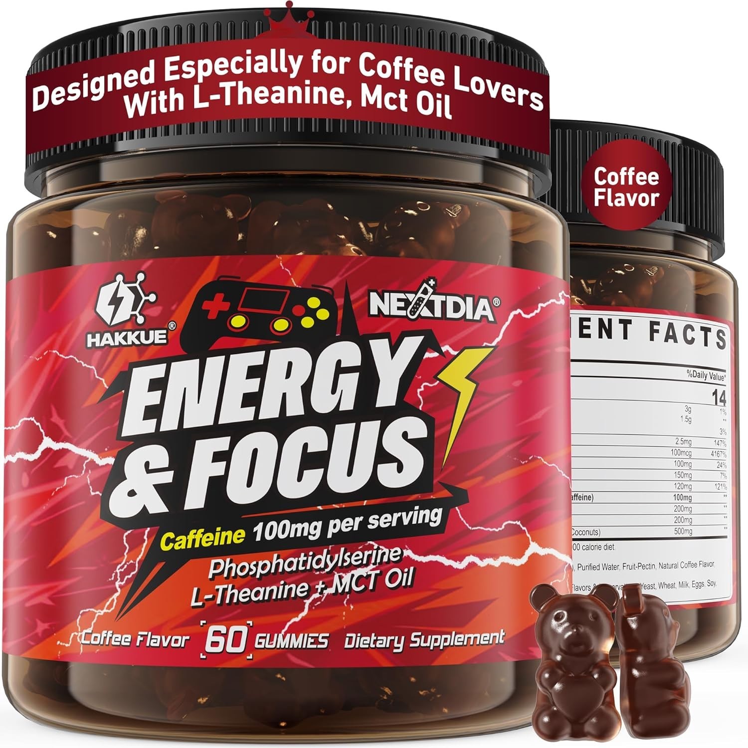 Energy Focus Gummies – Hakkue® Gummies 100mg, L-Theanine, Phosphatidylserine