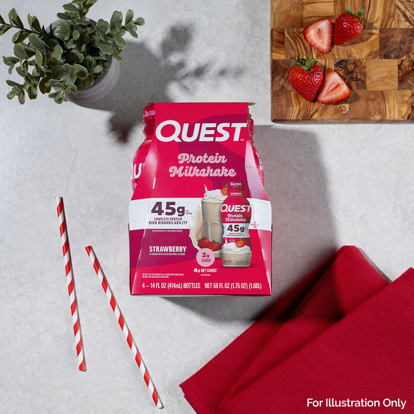 Quest Nutrition Strawberry Protein Shake, 45g Protein, 14 Fl Oz (Pack of 4)