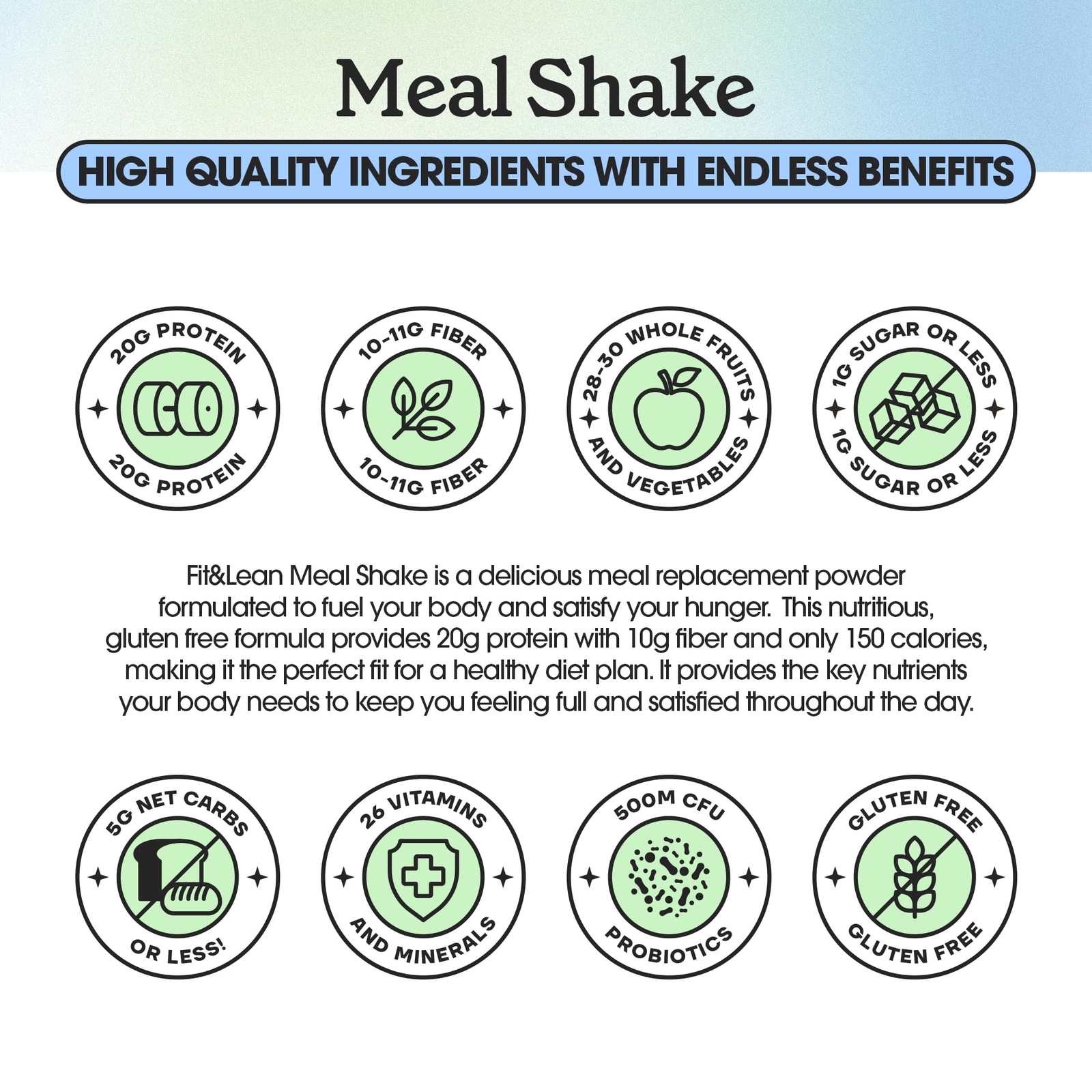 Fit & Lean Meal Shake Fat Burning Meal Replacement Protein Fiber Probiotics S…