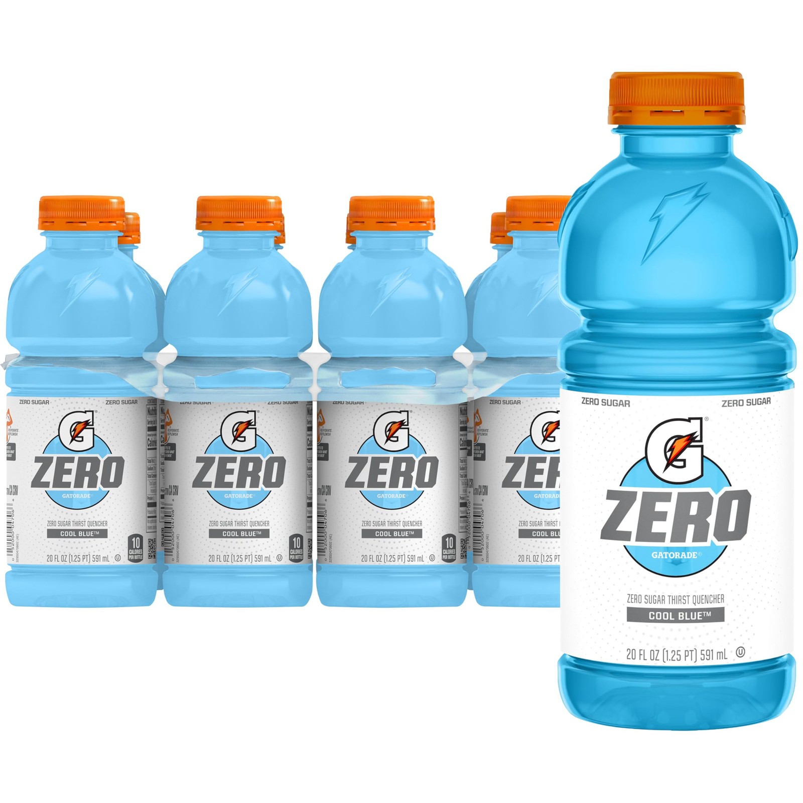 Gatorade Thirst Quencher Zero Sugar Sports Drink, 20 Fl Oz (Pack of 8), blue
