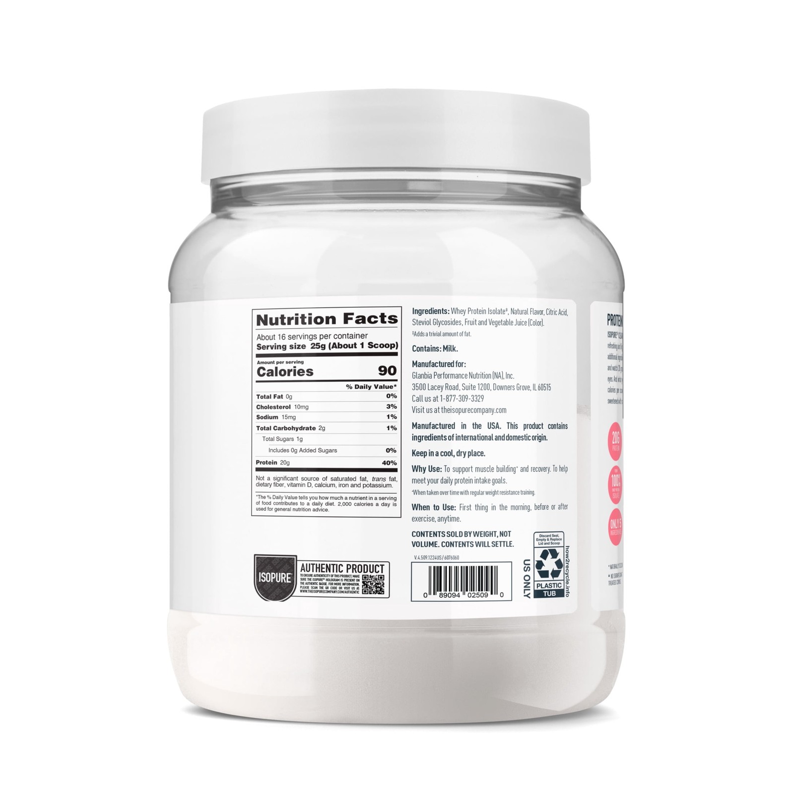 Isopure Clear Low Carb 100% Whey Protein Isolate Powder, Mixed Berry 20g Protein