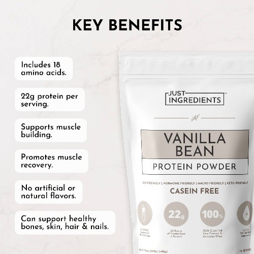 Just Ingredients Vanilla Bean Protein Mix – 17.5oz – 15 servings Non-Caffeinated