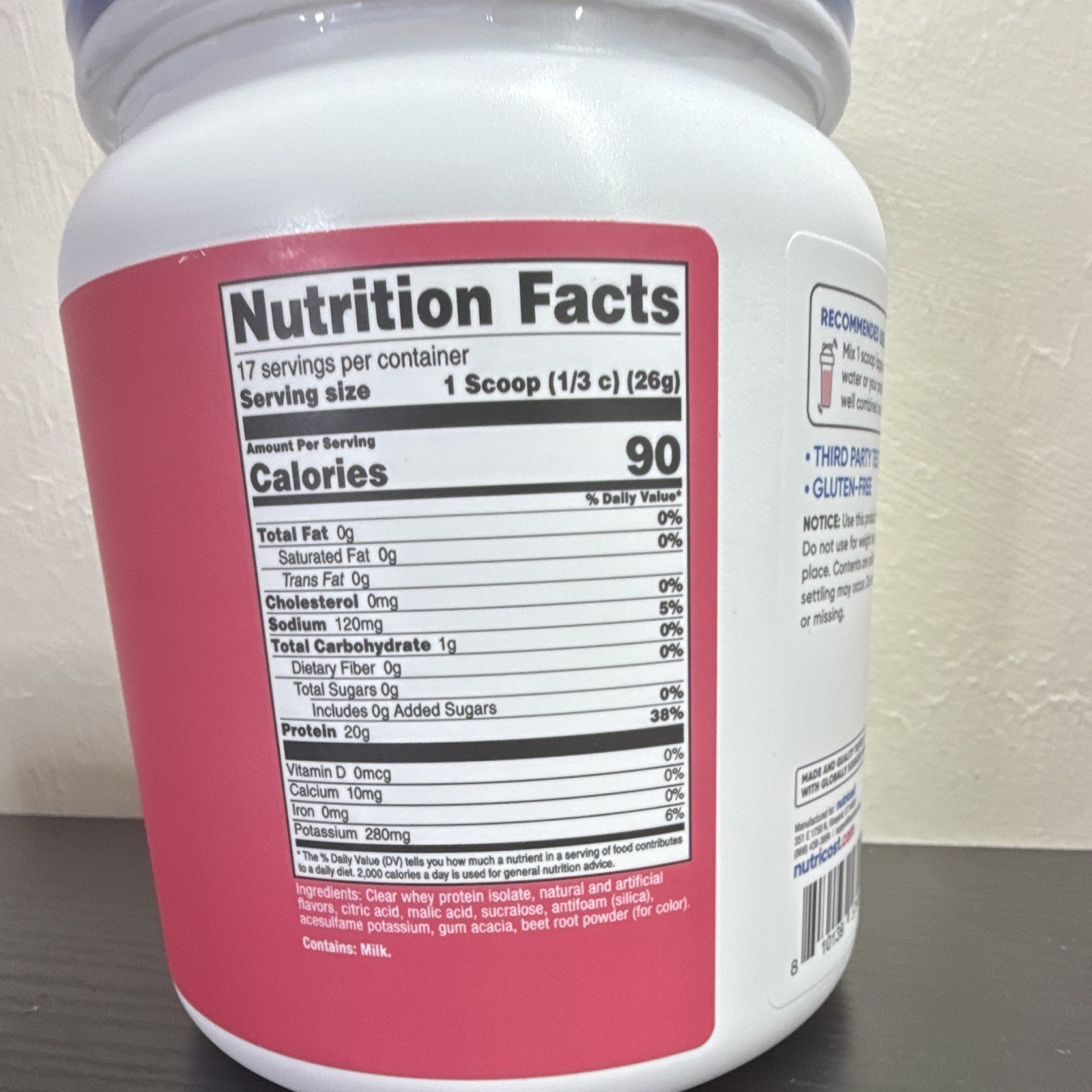 Nutricost Clear Whey Protein Isolate Powder Strawberry Banana 17 Serv 1 lb