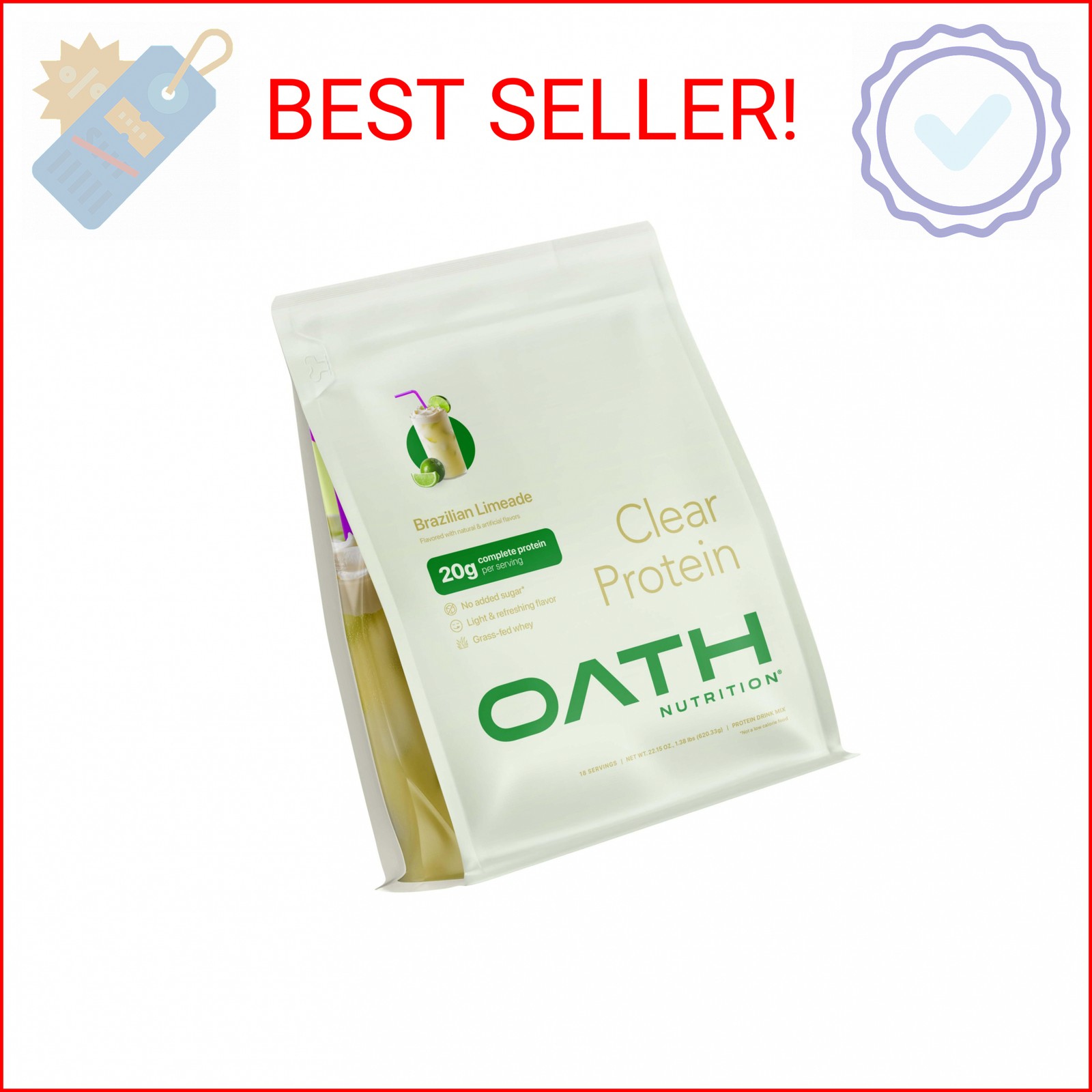 Oath Nutrition Clear Whey Isolate Protein Powder, Brazilian Limeade, 20g Complet