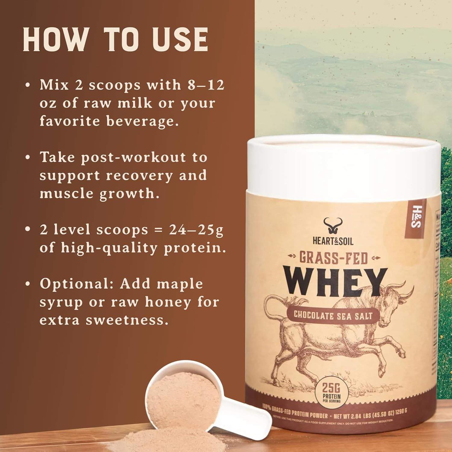 100% Grass Fed Whey Chocolate Protein Powder – Only Four Ingrediants, Absolutely