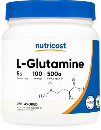 L-Glutamine Powder 500g – Unflavored, Gluten-Free, Non-GMO, 100 Servings, Muscle