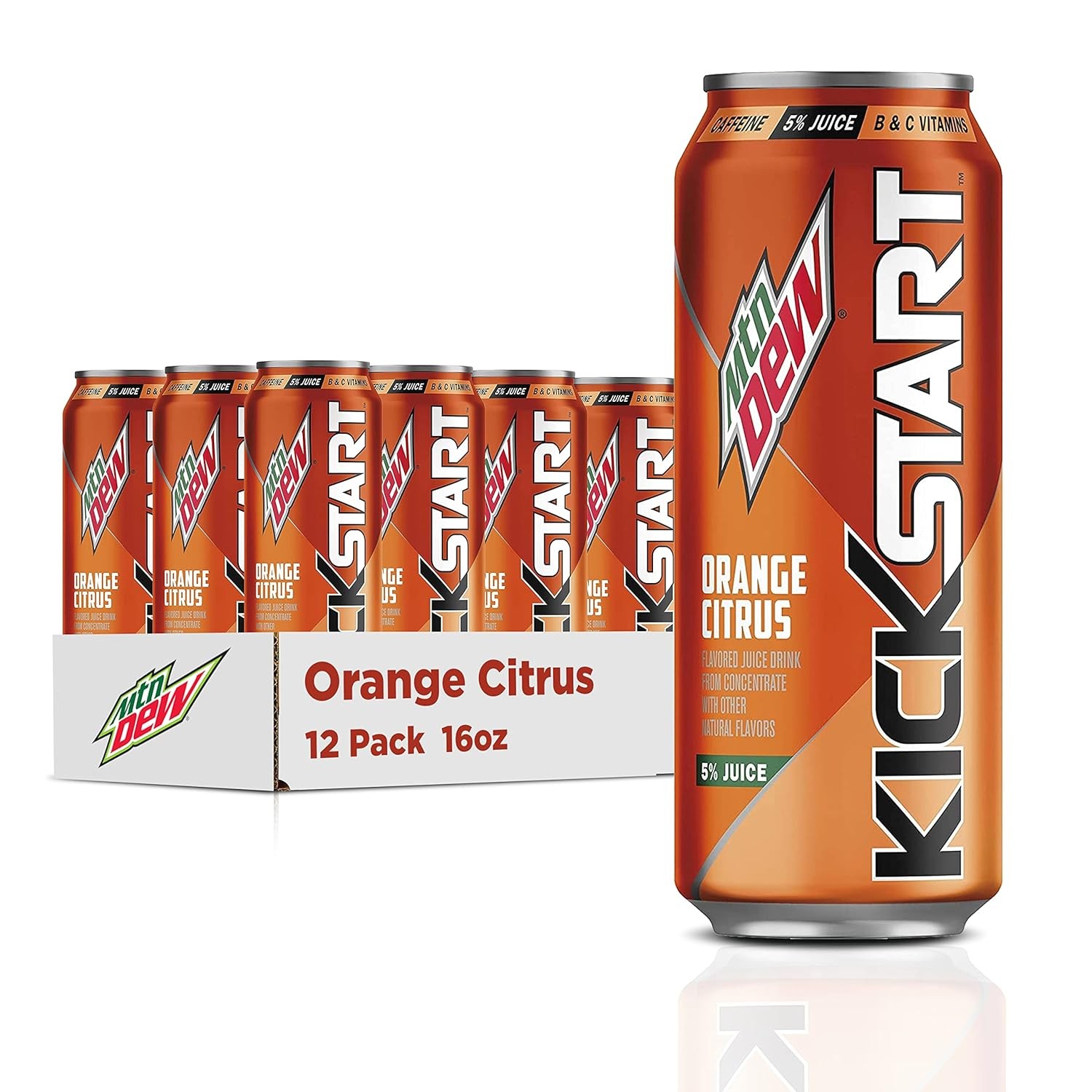 Mtn Dew Kickstart Energizing Orange Citrus Juice Drink Pack of 12 16oz Cans