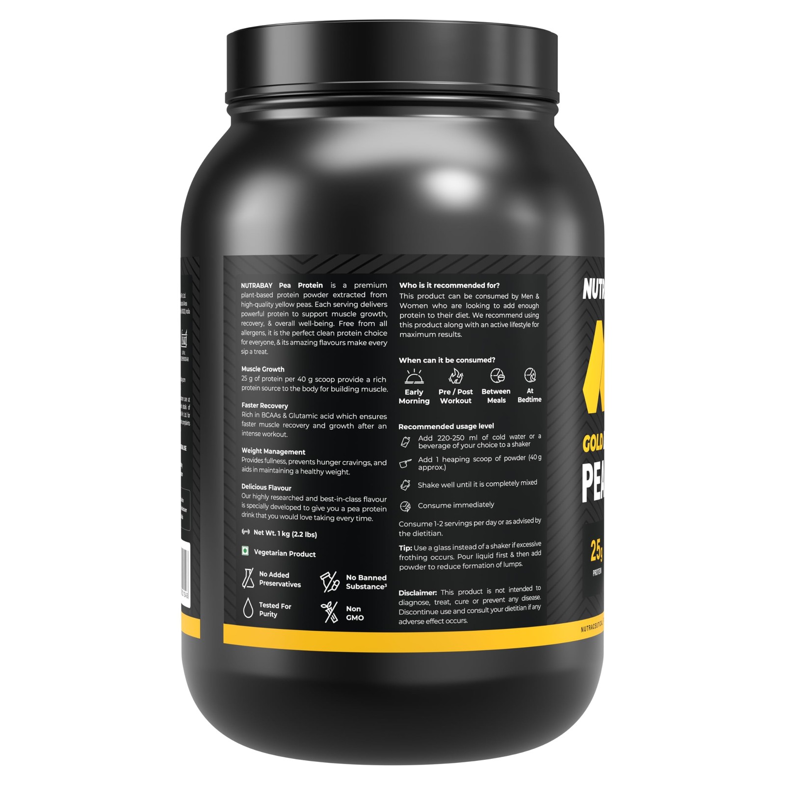 NUTRABAY Gold Pea Protein Powder 1kg – Rich Chocolate Cr�me, 25g Protein