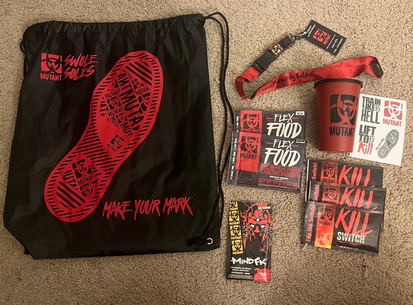 Mutant Lanyard, Bag, Sticker & Supplement item lot from the 2024 Arnold Classic