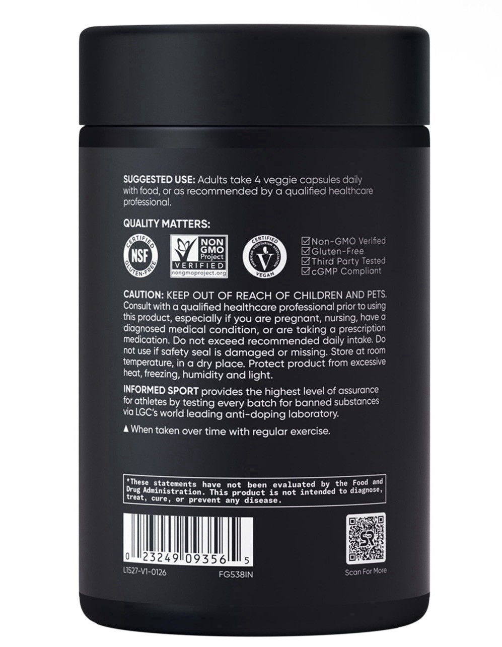 Sports Research Creatine Monohydrate 5g 116 Vegan Caps Gluten-Free Non-GMO