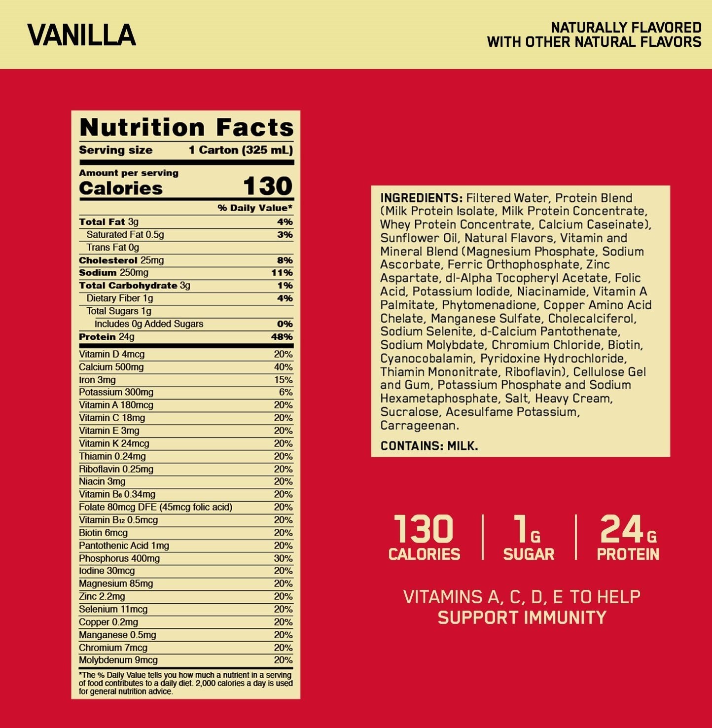 Optimum Nutrition Protein Shake Vanilla 24g Protein 12 Pack 11 Fl Oz