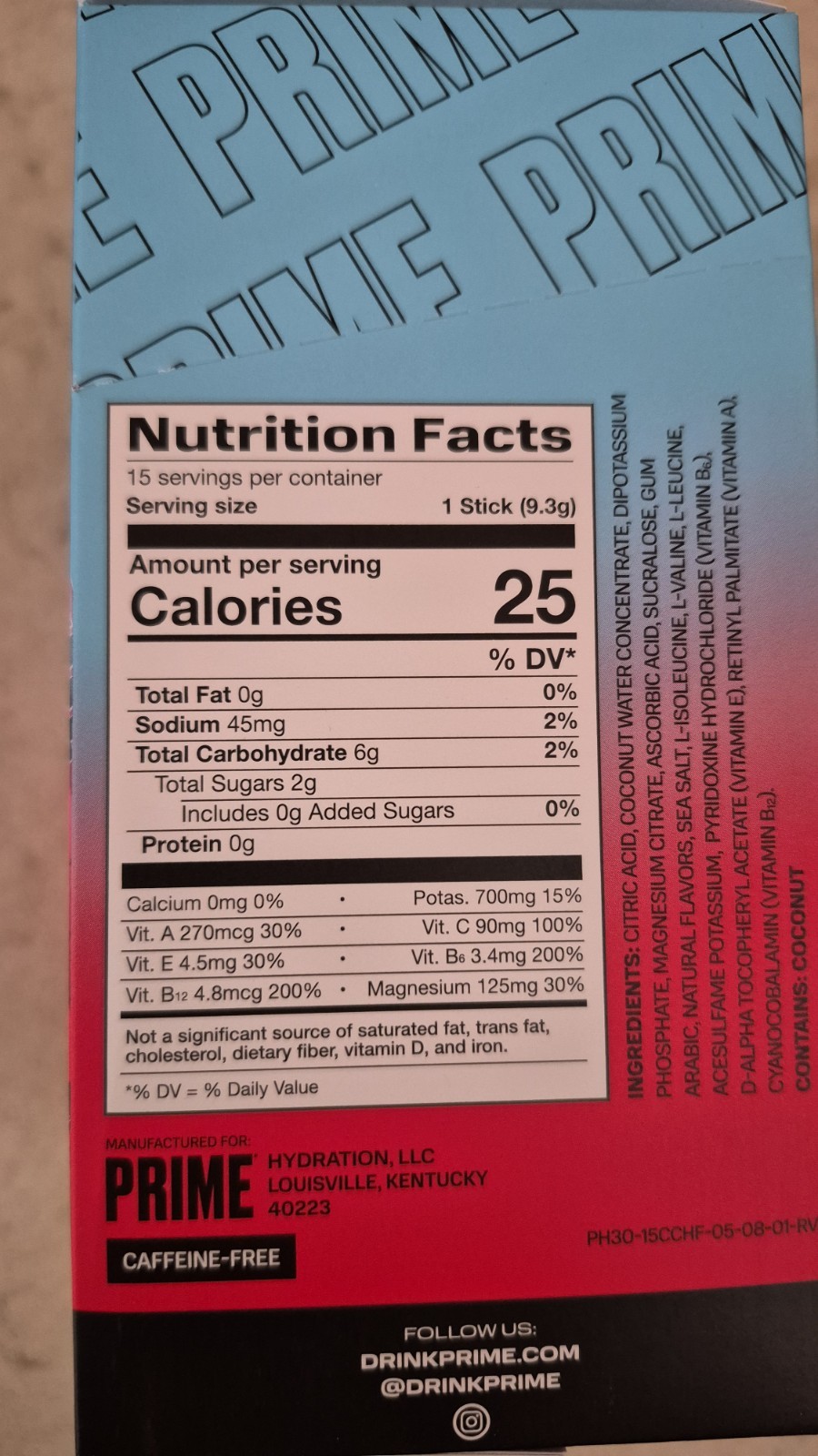 Prime Cherry Freeze Hydration+ Sticks Box Of 15