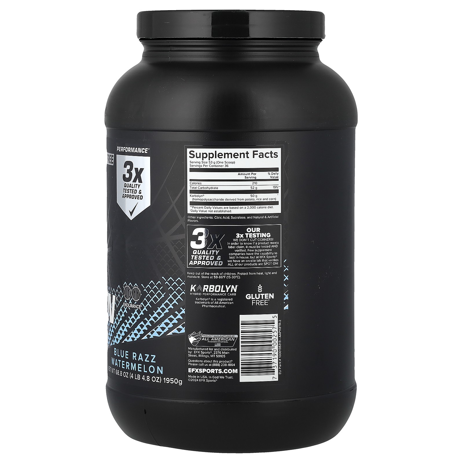 EFX Sports Karbolyn Fuel Blue Razz Watermelon 68 8 oz 1950 g Gluten-Free,