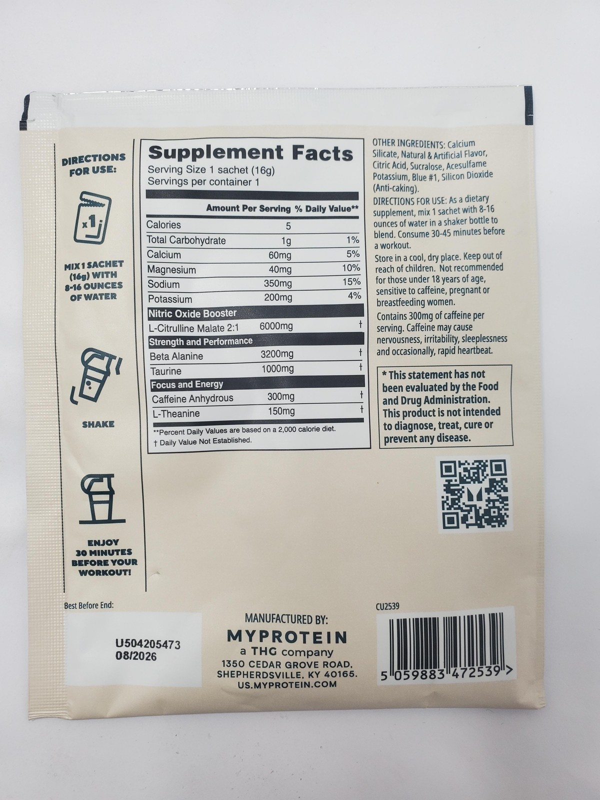 10pk Myprotein Origin Pre-Workout Blue Raspberry 0.5oz Sachets Exp 08/26