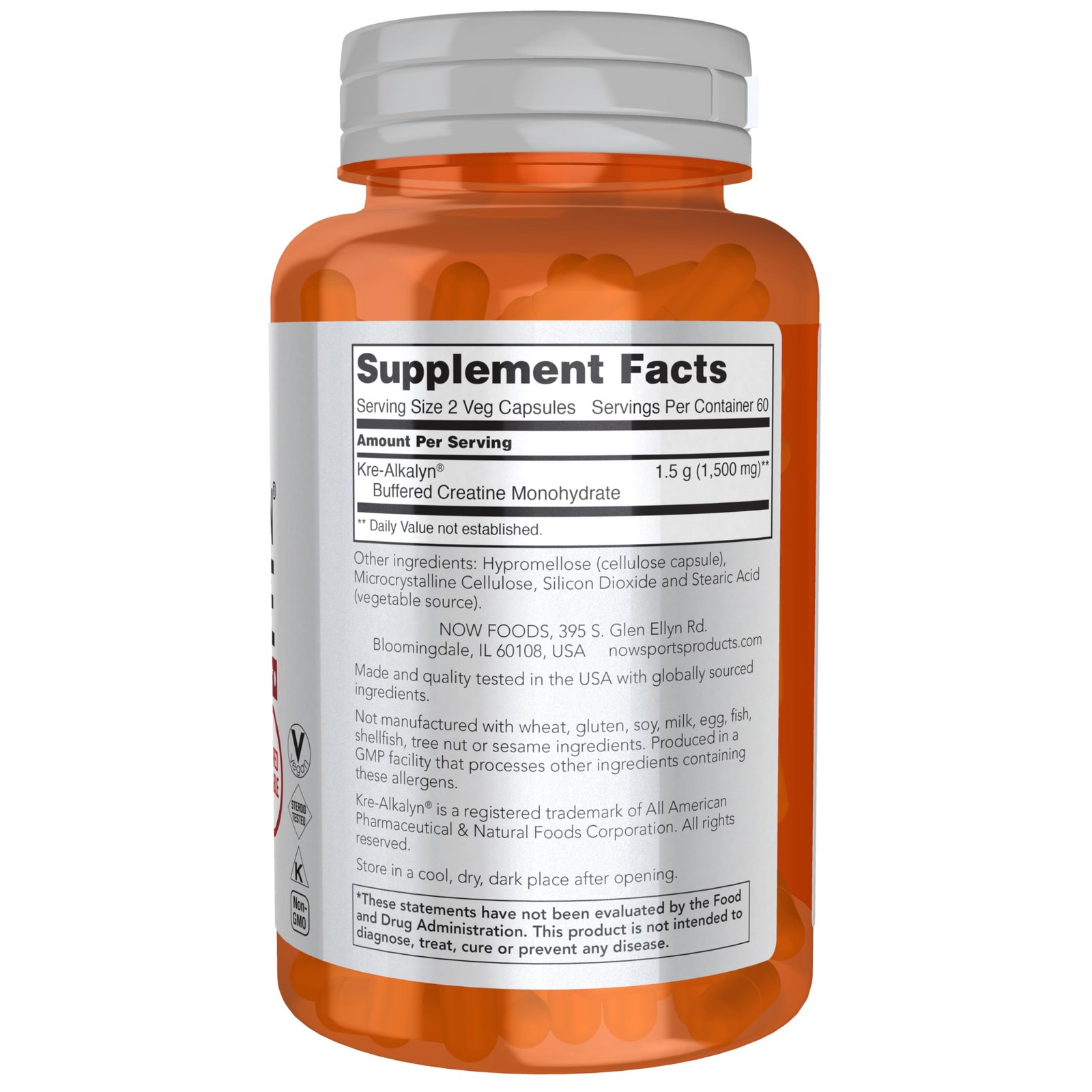 NOW Foods Sports Nutrition, Kre-Alkalyn 120 Count (Pack of 1), Off White