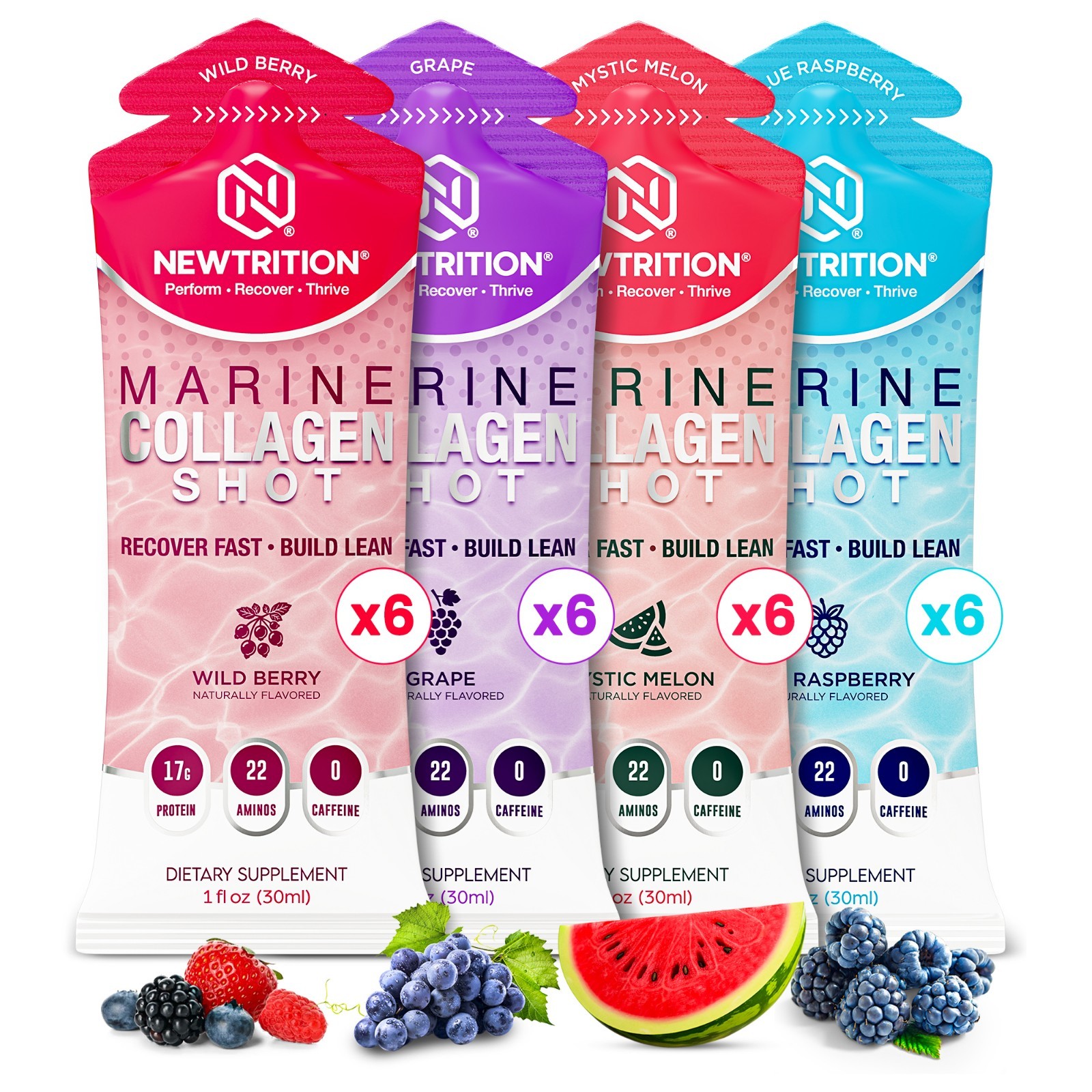 NewTrition 17,000mg Marine Collagen Protein Shots – 22 Amino Acids – B12 – 24 Ct