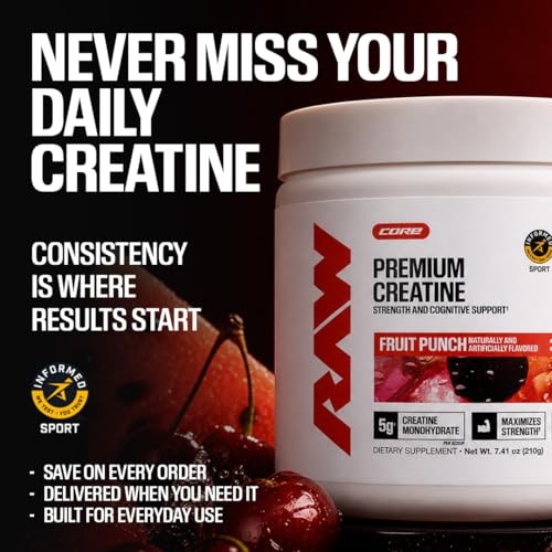 Creatine Monohydrate Powder Fruit Punch 30 Servings Muscle
