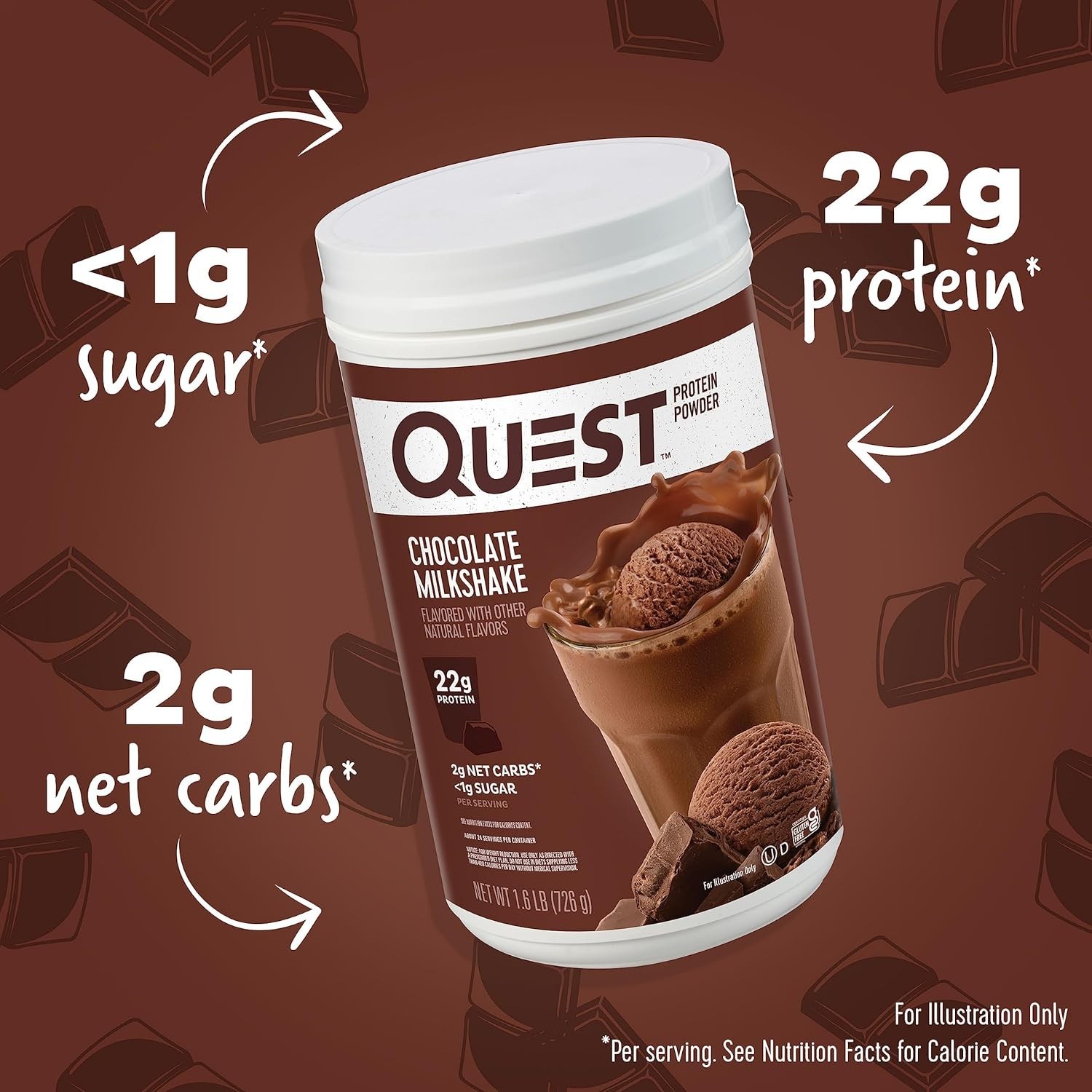 Quest Chocolate Milkshake Protein Powder 1.6 lb 24 Servings Gluten Free