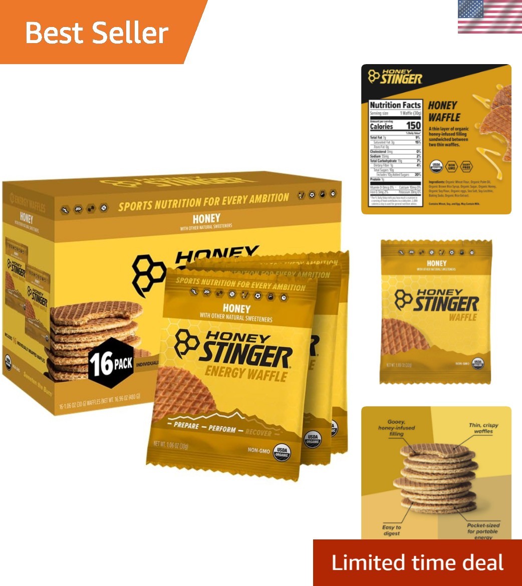 Organic Honey Waffle Energy Stroopwafel for Exercise Performance 16ct