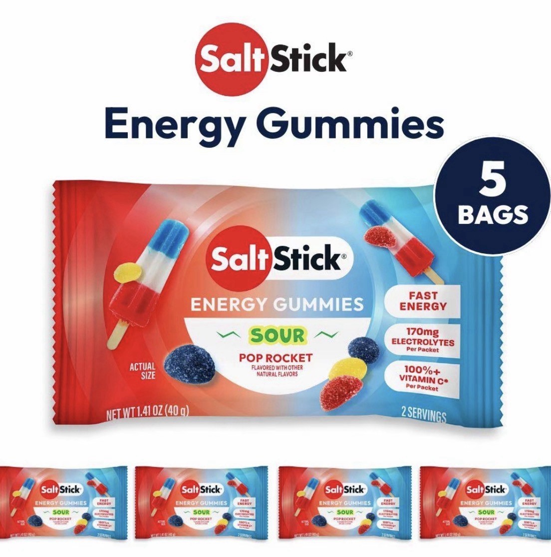 SaltStick Energy Gummies – Sour Pop Rocket Pack Of 5 Exp 10/27