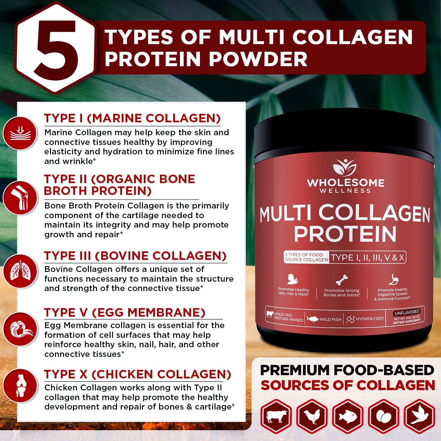 Wholesome Wellness Multi Collagen Protein Powder Hydrolyzed (Type I II III V…