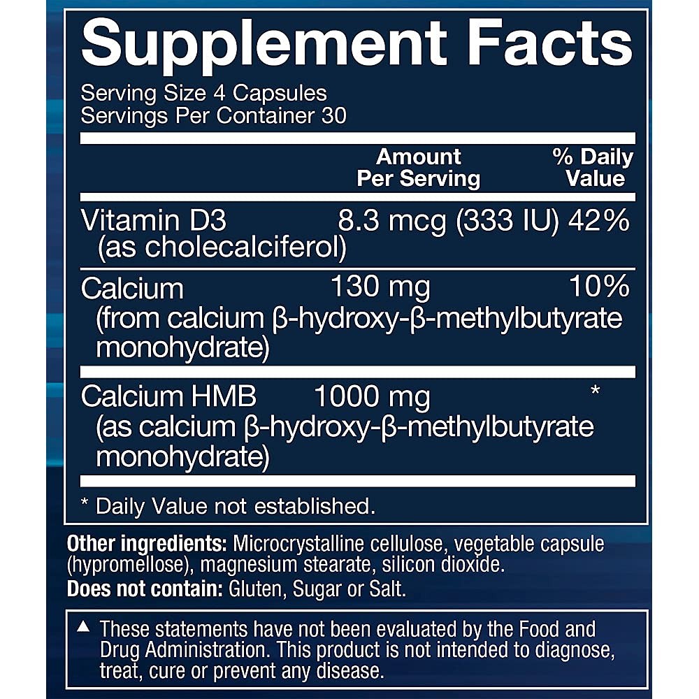 BodyTech HMB + Vitamin D3 – Supports Muscle 120 Count (Pack of 1), No Color