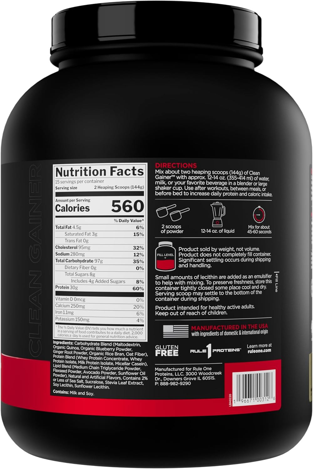 Clean Gainer – High-Protein Lean Gain Formula with 560 Calories, 30G of Full-Spe