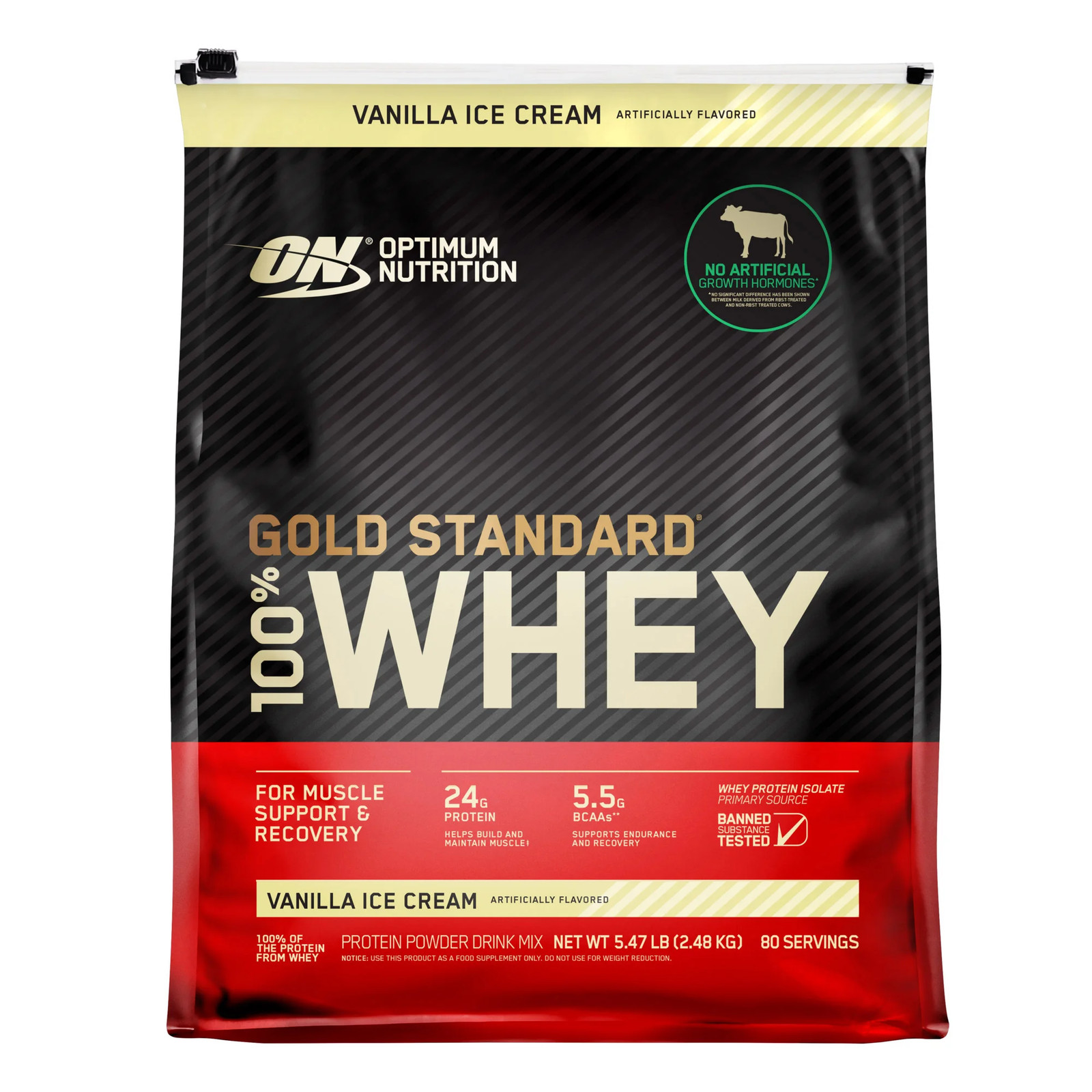 Optimum Nutrition Gold Standard 100% Whey Protein Powder, Vanilla Ice Cream, 5.4