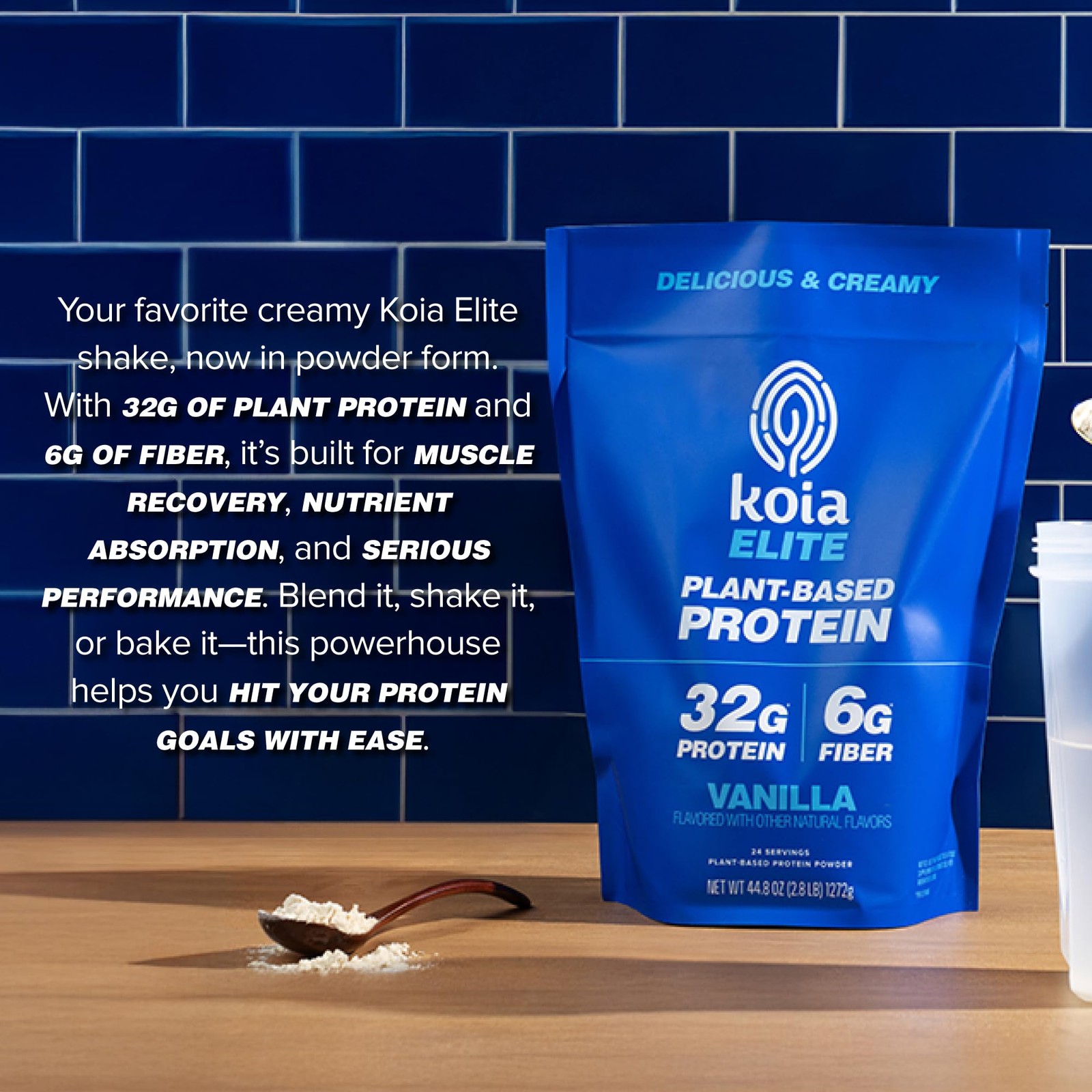 Koia Plant Based Protein Elite Powder, Vanilla, 32g Protein, 4g Sugar, 6g Prebio