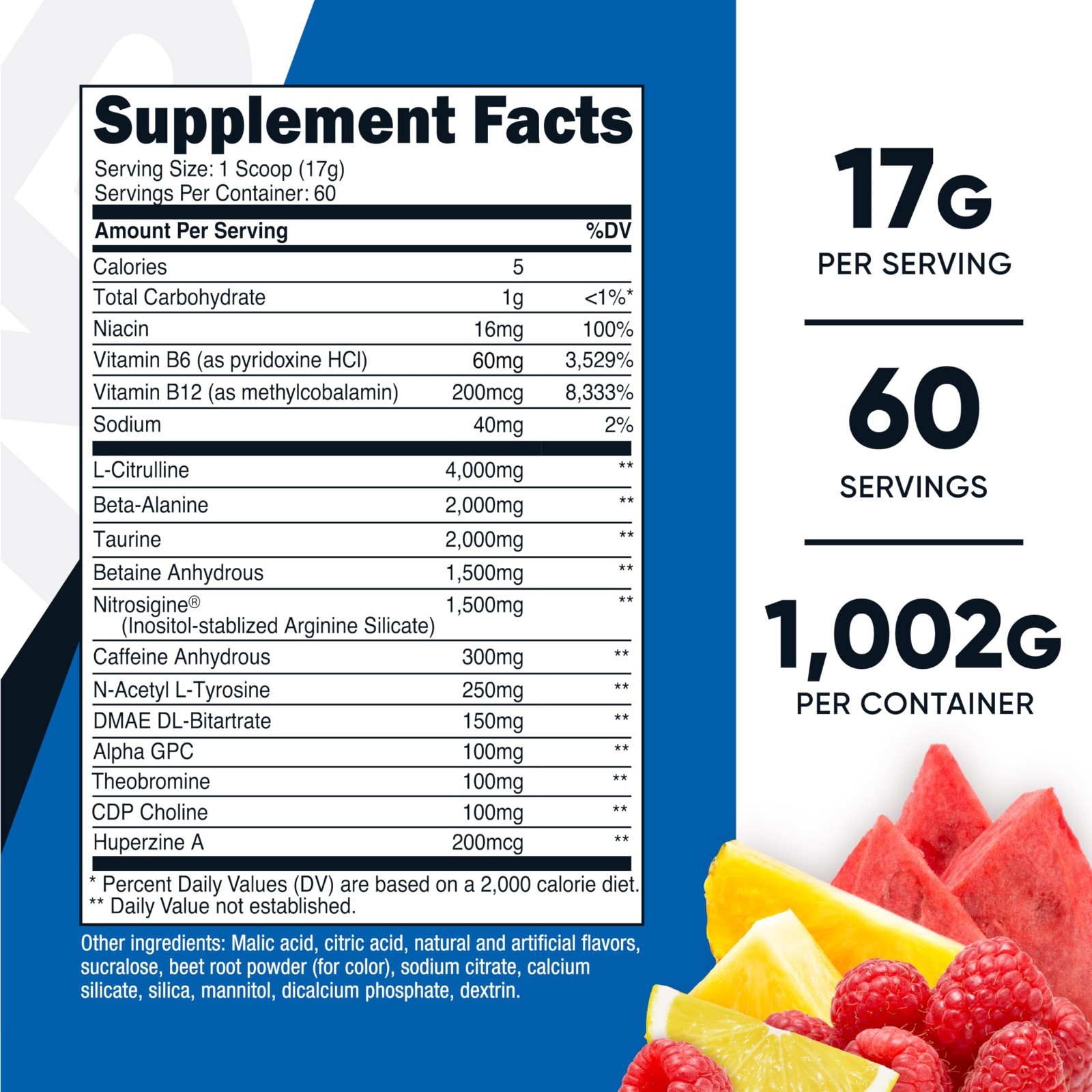 Pre-Workout Complex Powder – Fruit Punch, 60 Servings, Vegetarian, Gluten-Free,