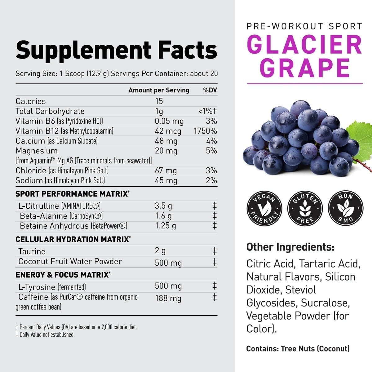 Kaged Sport Pre Workout Powder for Men & Women, Glacier Grape, Sport…