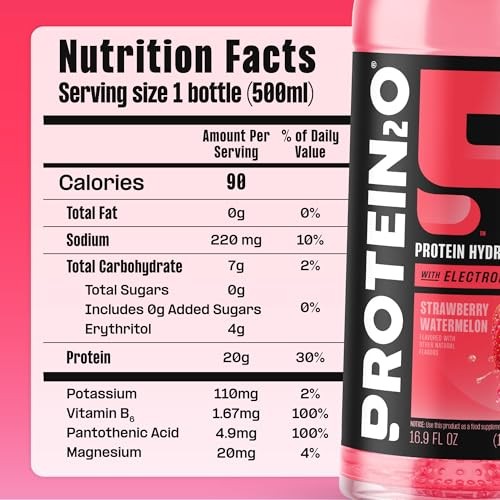 Protein2o Whey Protein Isolate Drink, Strawberry Watermelon, 16.9oz, 12 Count